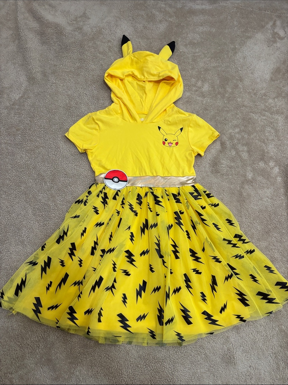 Pokemon Yellow Pikachu Hooded Lightning Bolt Tulle Dress